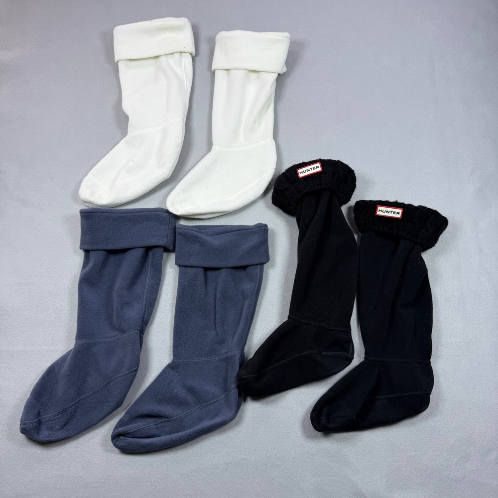 Hunter Boot Liner Bundle 3 Pairs Black Cable Knit Navy White Fleece Tall Socks